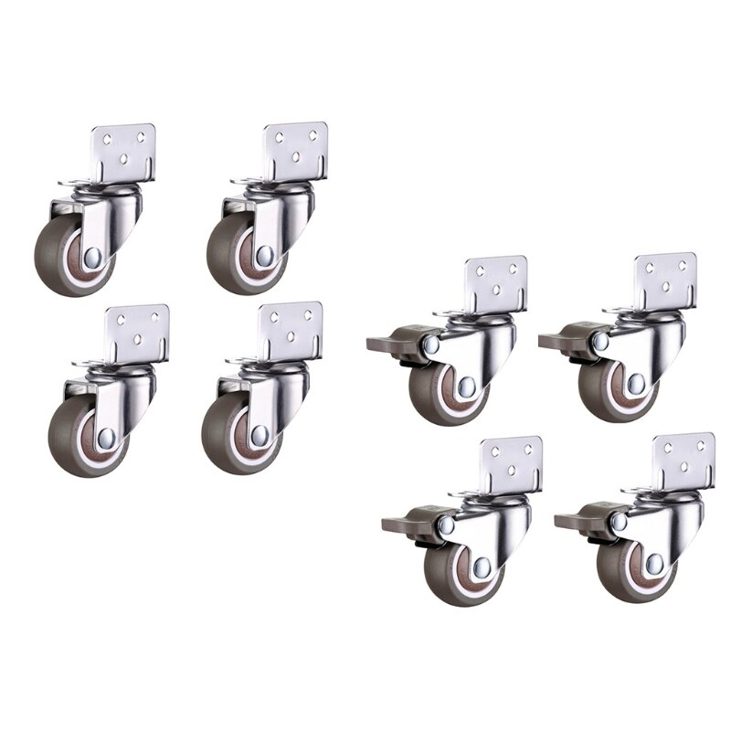 L-Vormige Plaat Swivel Caster Kogellager L-Clip Side Mount Plaat Tpe Rubber Wiel Metalen Behuizing 4 pack Stille Moving