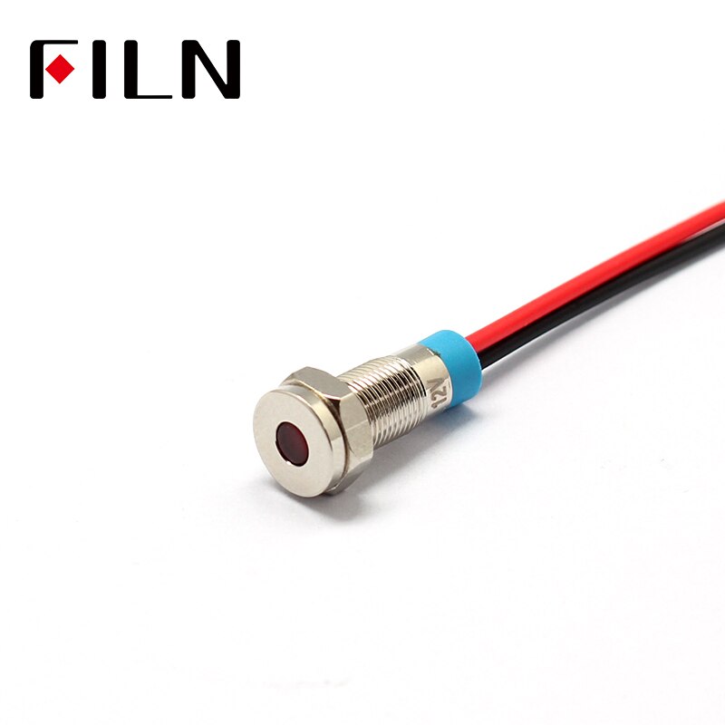 6mm 12v mini Metal LED Pilot Panel Dash Signal Indicator Warning light 14cm cable Chrome Finish Car Boat Marine