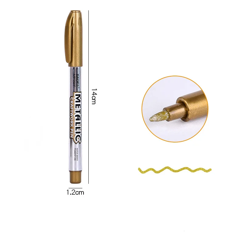 Rotulador metálico resistente al agua, acrílico permanente, Color dorado y plateado, suministros para la vuelta a la escuela, marcador resaltador, pintura DIY: YELLOW