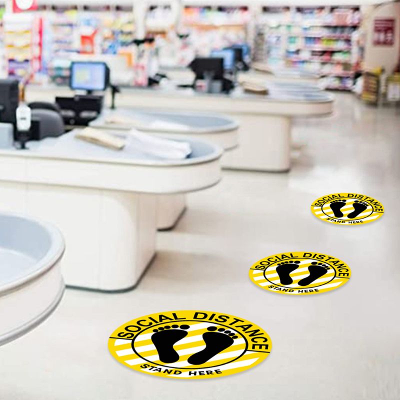5Pcs Self Adhesive Social Distancing Floor Decals Anti-slip Ground Health Safety Sign Direction Marking Waterproof PVC Stickers