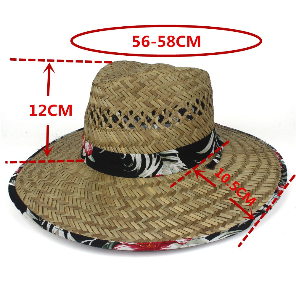 Summer Women Lifeguard Hat 100% Natural Straw Weave Lady Beach Sun Hat Outdoor Bohemia Wide Brim Fedora Panama Hat Size 58-59CM