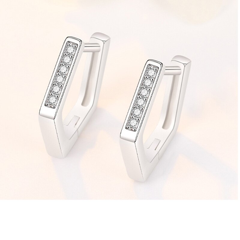 Polygon earrings top cubic zirconia Exquisite simple earrings for women girls jewelry2020: SILVER