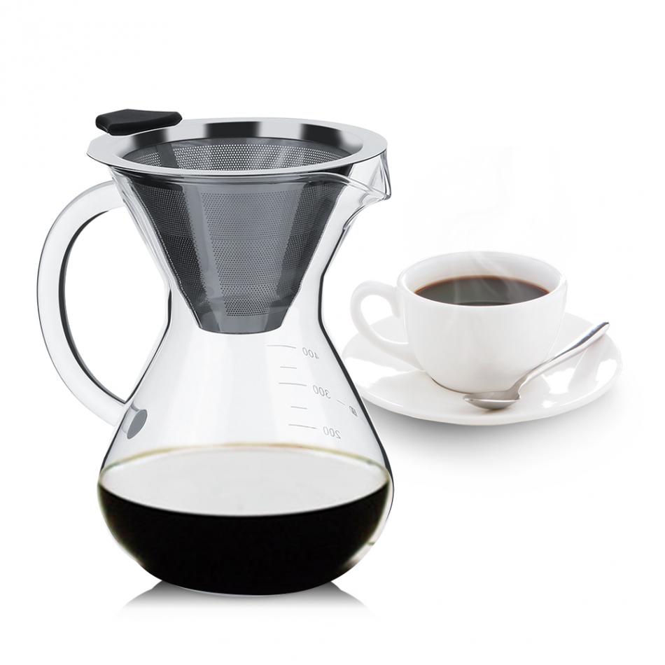 Zerodis 400ml Glass Cup Hand Drip Coffee Kettle Teapot Coffee Stainless Steel Filter Water Pot Kitchen Pots