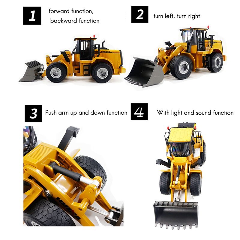Huina 6- channel rc bulldozer, rc excavator, 1:24- track front loader construction vehicle, toy tractor with 2,4 ghz simulation