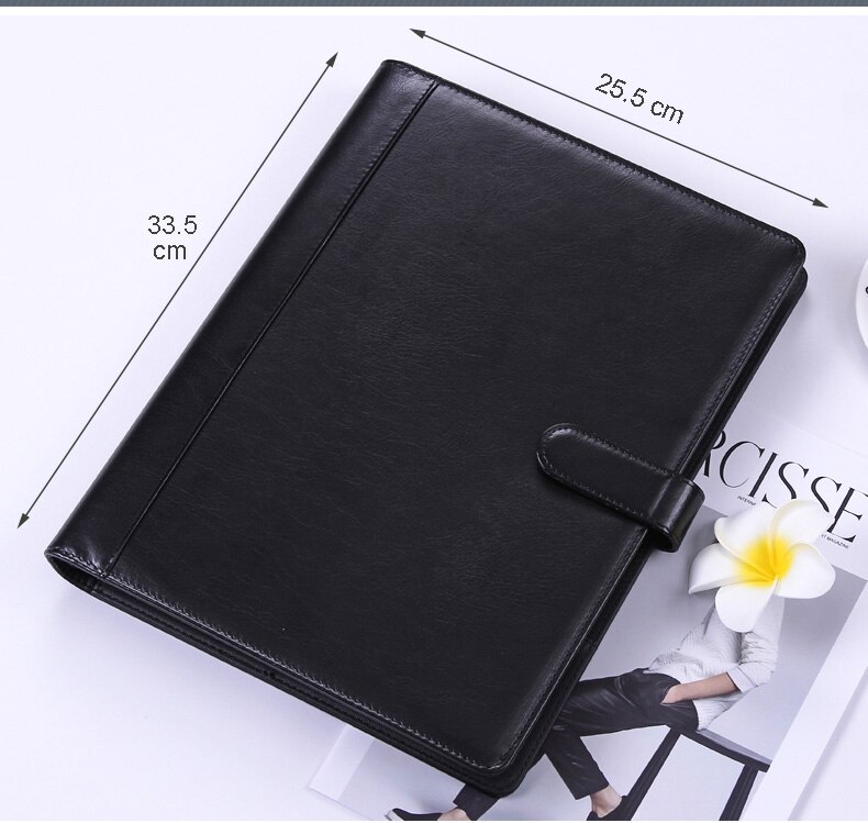 Portafolio de cuero PU A4 para negocios, soporte para archivos, carpeta de letreros para conferencias de ventas, con calculadora, estante de soporte móvil