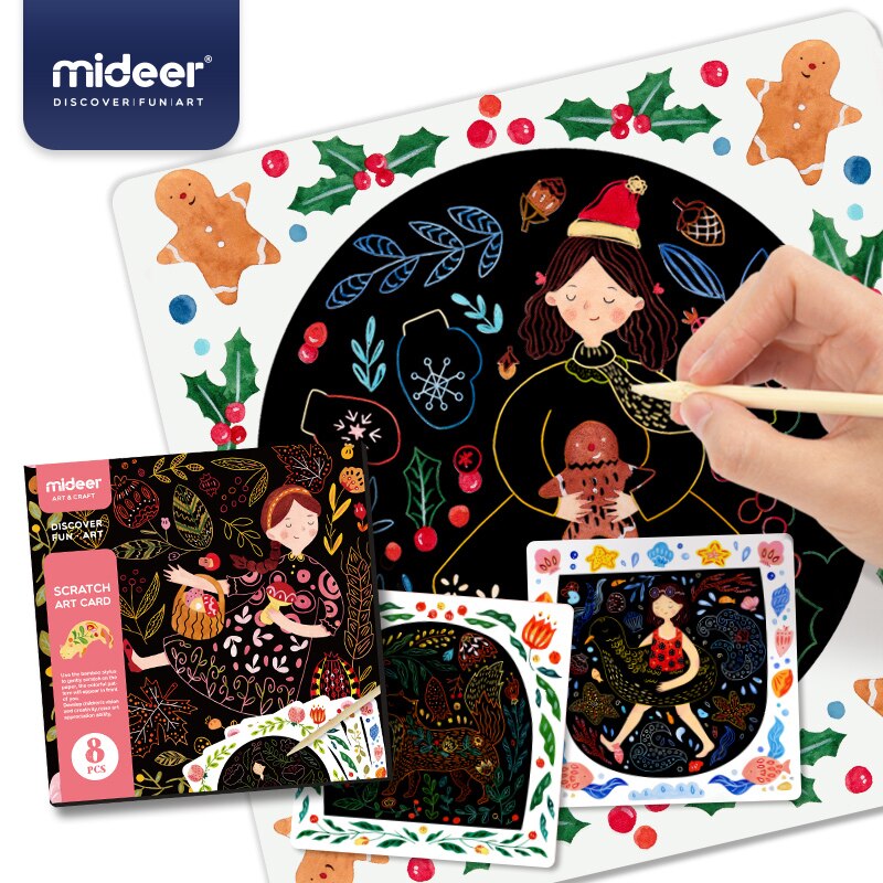 MiDeer Girl Scraping Painting Baby Paper Handmade DIY Drawing Card Children Non-toxic Black Card Toy Hand-painting Art: SCRATCH ART CARD