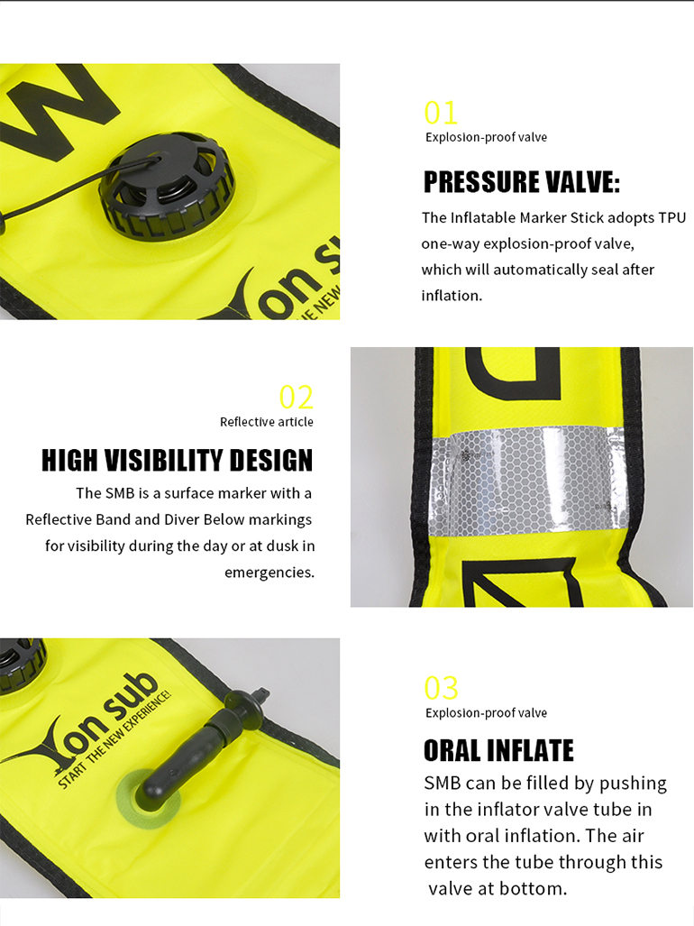 YonSub Scuba SMB Diving Surface Marker Buoy with High Visibility Inflatable Float Safety Sausage Signal Tube Signal Tube