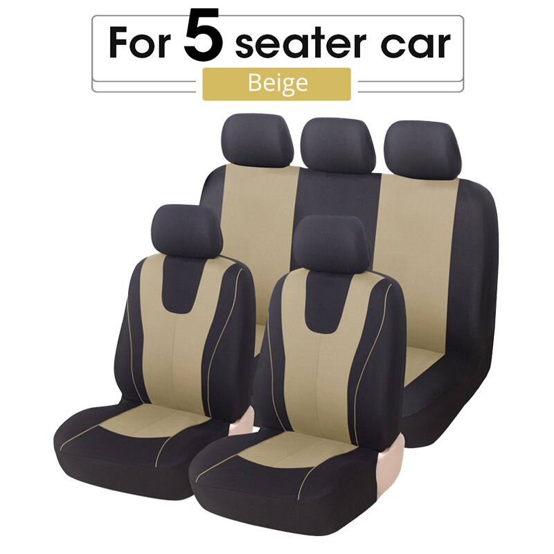Universal Blue Car Seat Cover Polyester Fabric Protect Seat Covers: full set beige