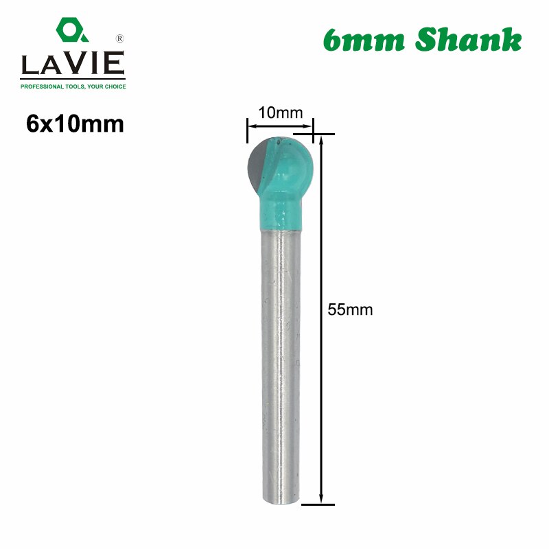 LAVIE 1pc 6mm Shank Ball Nose Round Carving Bit Cove CNC Milling Bit Radius Core Tungsten Carbide Router Bit for Wood MC06003: 6x10mm