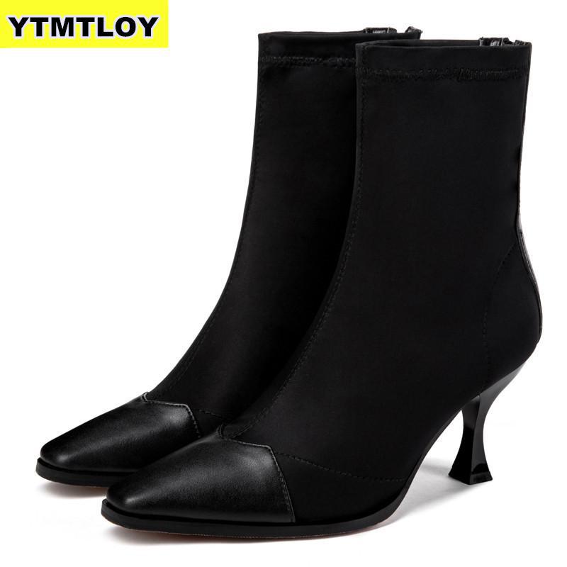 Sko kvinde korte støvler længde firkantet mellem hæle tå flok ankel efterår vinter varm plys slip on snow sorte støvler botas mujer: Sort / 40