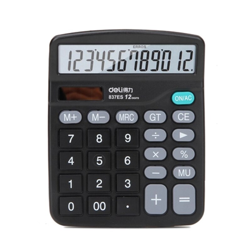 Deli 837ES 12 cijfers portable calculator solar & AAA batterij dual power office commerciële bureau rekenmachine