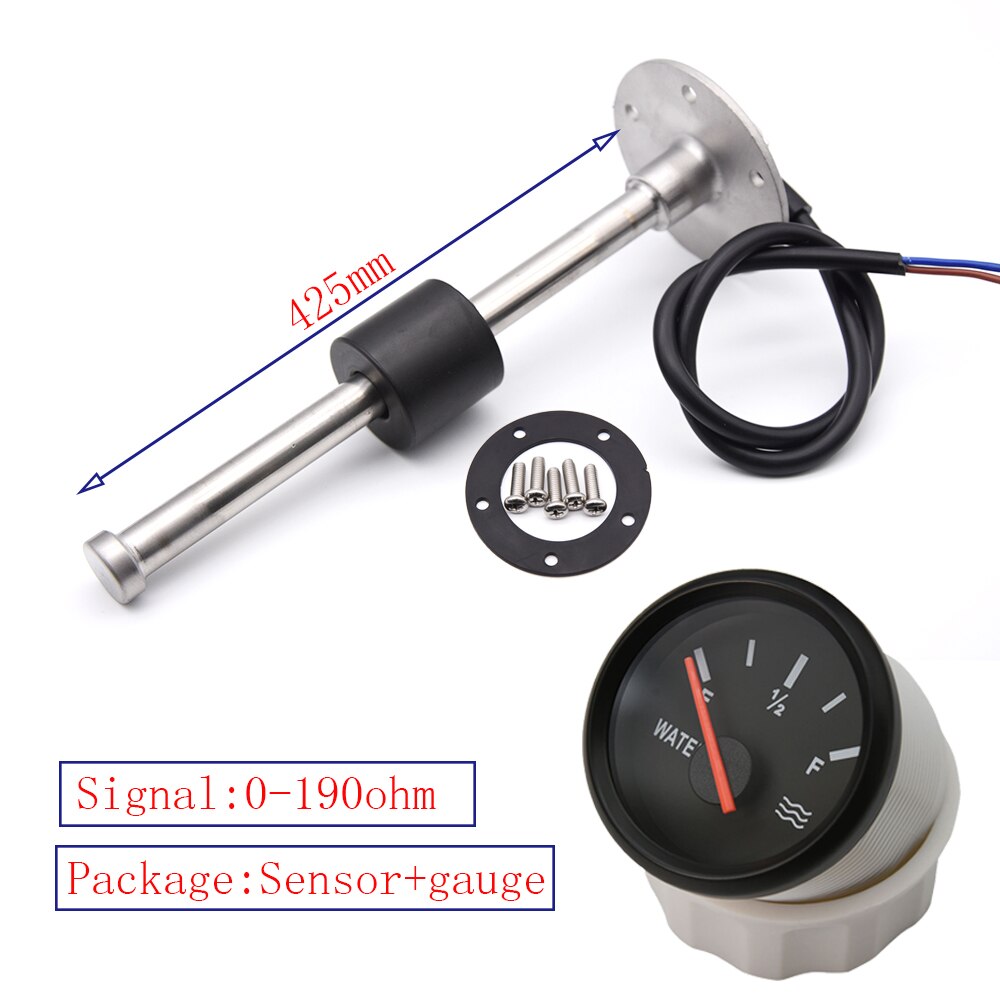 Red Backlight 52MM Water Level Gauge with Water Level Sensor 100-500MM 0-190Ohm Water Tank Level Indicator Meter Pointer Gauge: 425mm