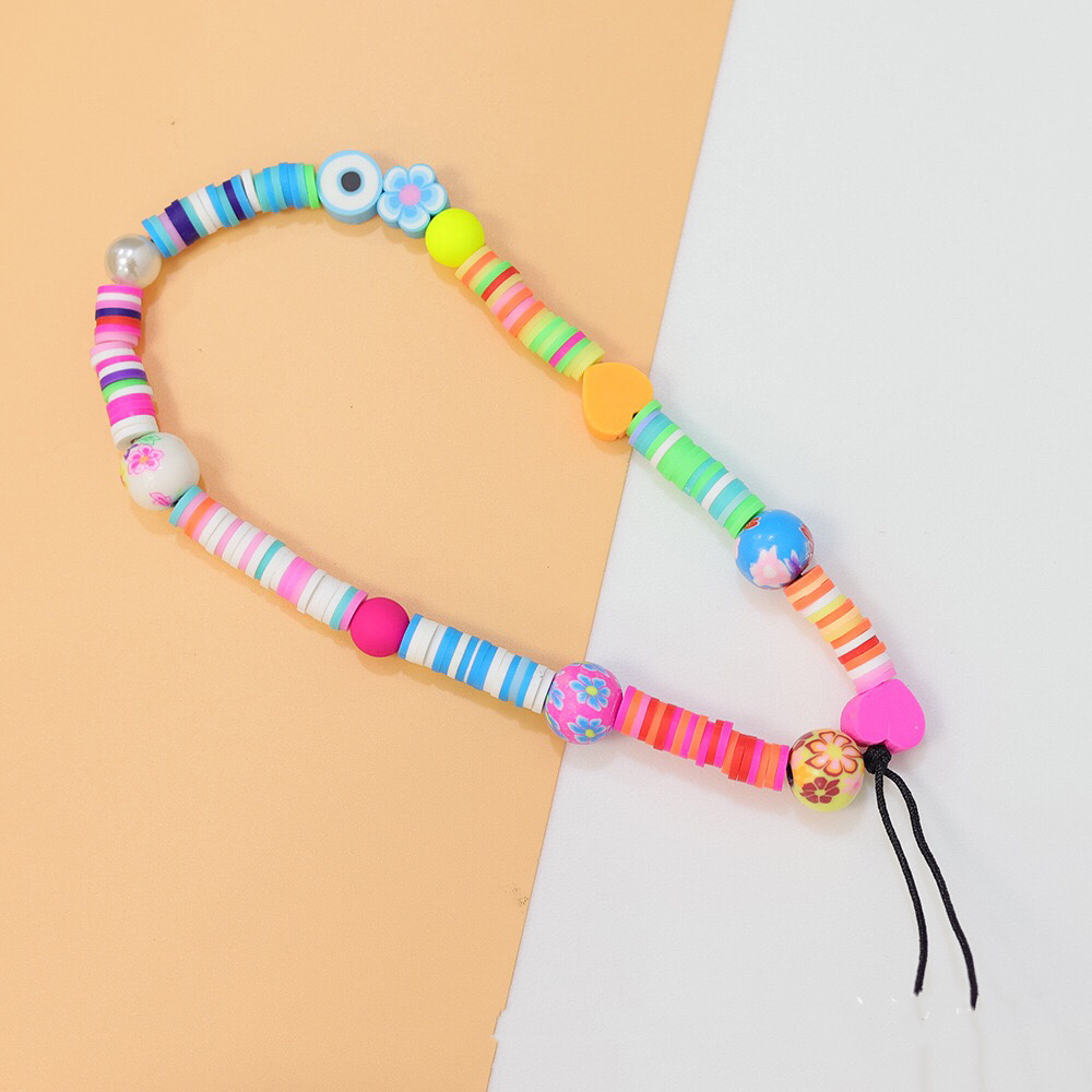 Blauwe Ster Bohemian Kleurrijke Zachte Klei Mobiele Telefoon Keten Voor Vrouwen Acryl Regenboog Keramische Liefde Kristal Kralen Mobiele ph: Staal Kleur