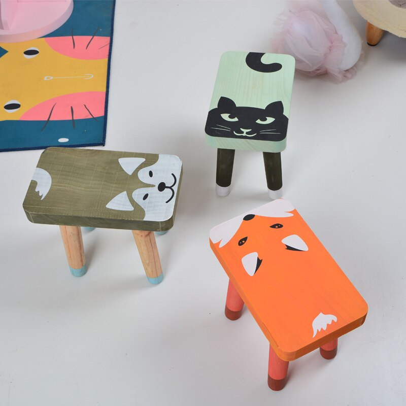 Mini banco de madera de dibujos animados nórdico para niños, pintura para muebles, decoración del hogar, accesorios para sala de estar