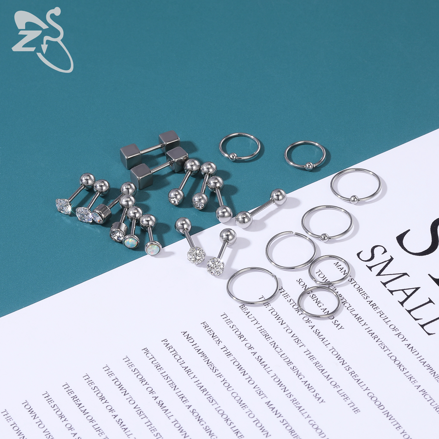 ZS 4-9pairs/lot CZ Crystal Stud Earring Set 3 Color Round Heart Star Stainless Steel Ear Helix Tragus Cartilage Piercing Jewelry
