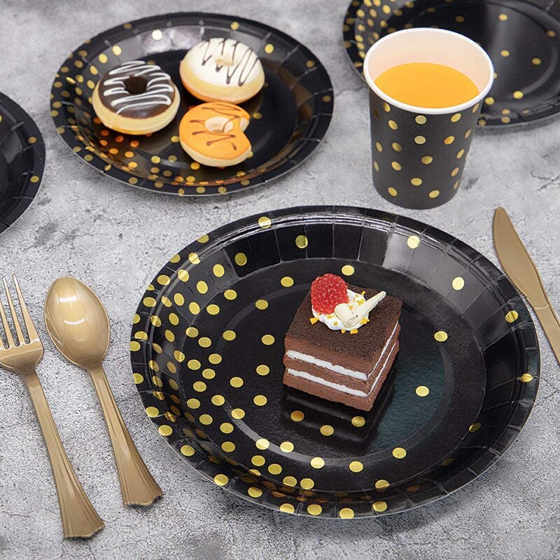 Utensílios de mesa descartáveis para festa de aniversário, decoração de crianças, chá de bebê, bolinhas douradas