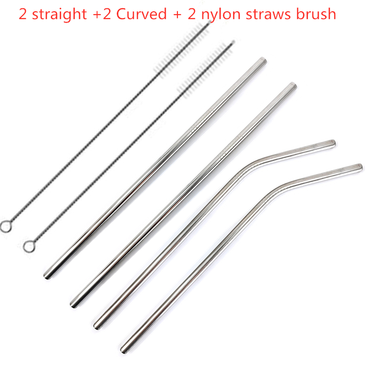 6 millimetri di Larghezza di Paglia Riutilizzabile in Metallo impostato Paglia Bolla Cannucce Tè 304 in Acciaio Inox Cannucce di trasporto libero: 6pezzi dritto Curved