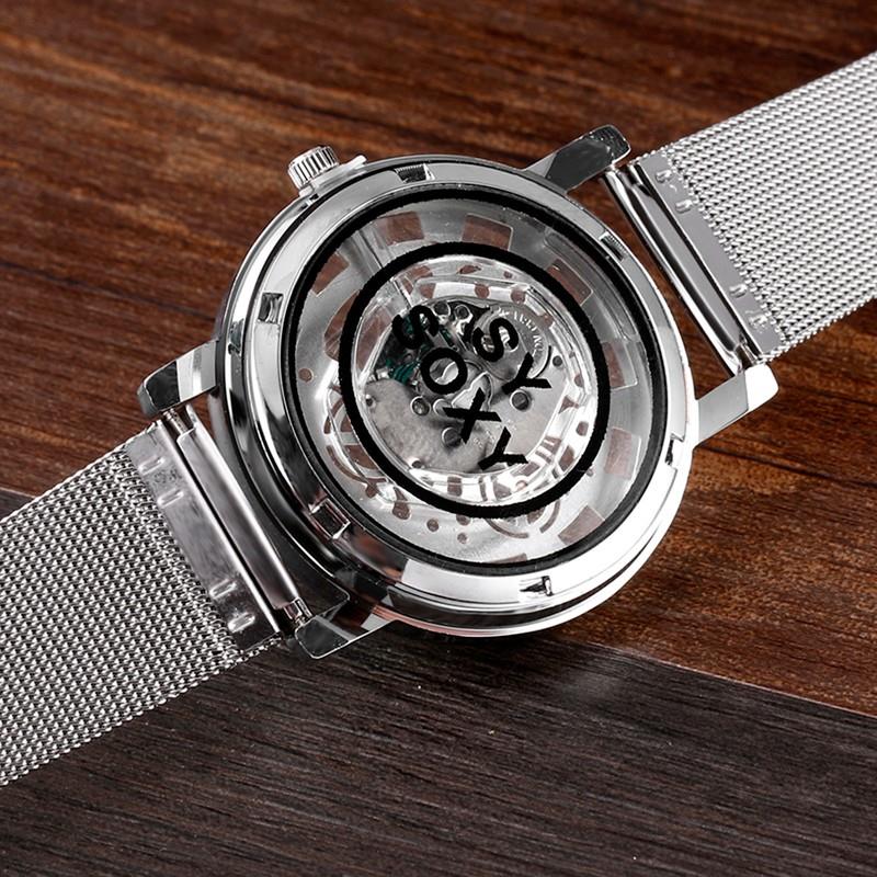 Kvinnor män klocka gravyr ihålig reloj hombre klänning kvarts armbandsur rostfritt stål band band kvinnor klocka relojes mujer