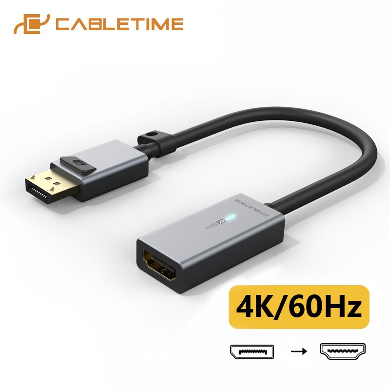CABLETIME 4K 60HZ Mini Displayport do HDMI Adapter Synchronizacja danych Światło oddechowe Mini Dp Konwerter dla Macbook Lenovo Acer C315: Black