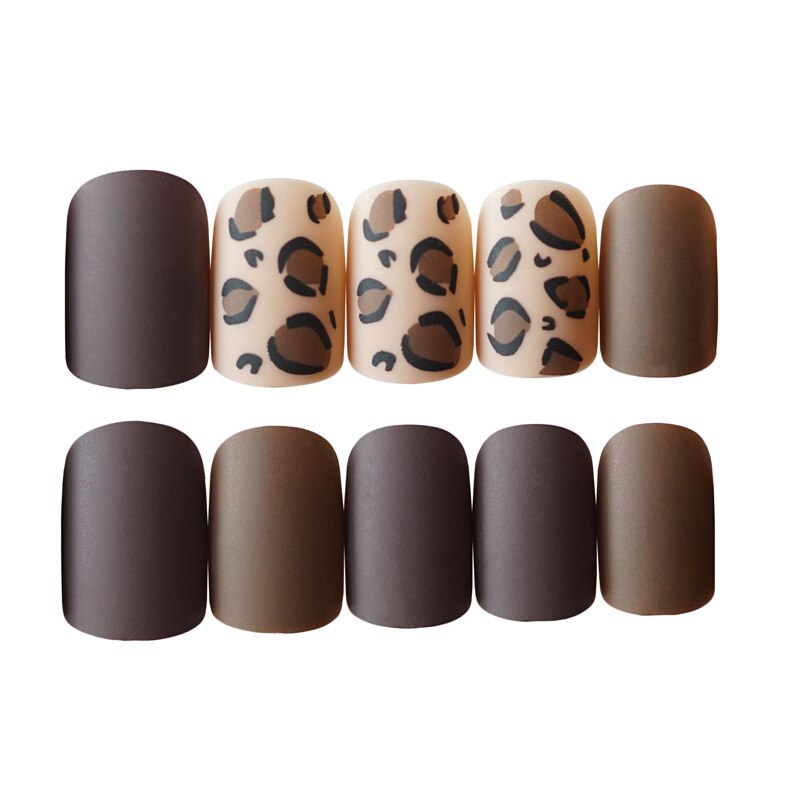 24 stks/set Matte Leopard Patroon Nep Nagels Pre Gemengde Koffie Volledige Afgewerkte Kunstmatige Nail Art Tips Valse Nagels met Lijm