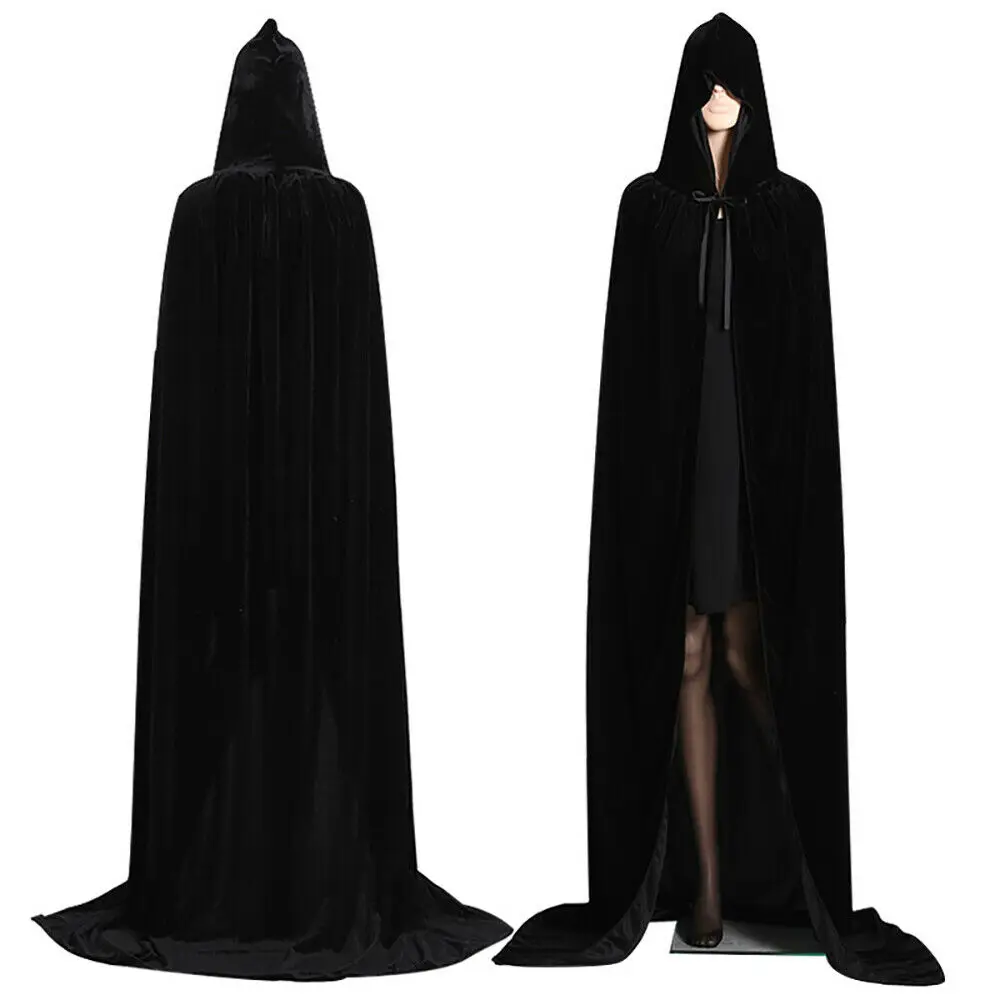 Combhasaki-capa de veludo para adulto, capa com capuz, traje medieval, bruxa, wicca, vampiro, halloween, vestido de comprimento total, casacos