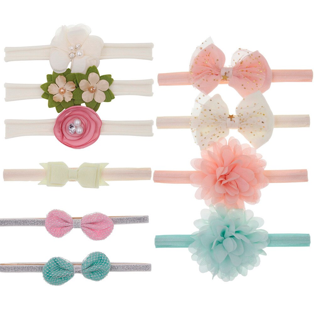 10Pcs Kids Bloemen Hoofdband Haar Meisjes Kindje Strik Accessoires Haarband Set Leuke Strik Baby Hoofdband Voor Meisje Baby Accessoires: F