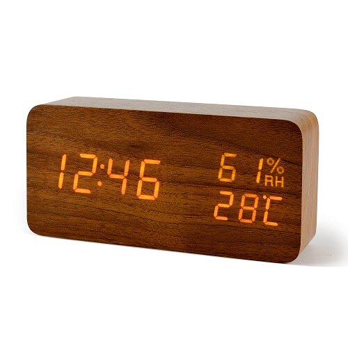 Suncree Wood Wooden LED Alarm Clock,Despertador Temperature Humidity Electronic Desktop Table Digital Clocks: brown orange