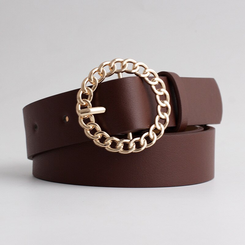 ¡Novedad de ! Cinturón con hebilla redonda para mujer, decoración informal, cinturón para mujer: Café
