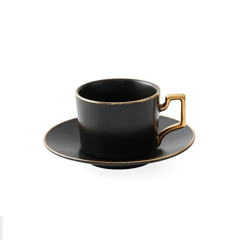Let luksus nordisk kaffesæt kaffekop og underkop sæt britisk te sæt guldmaleri 200ml simpelt: Sort