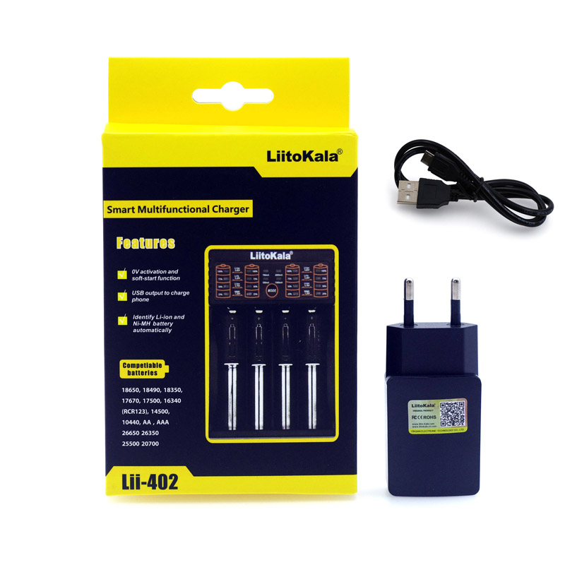 Liitokala Lii-500 Lii-402 100 202 S1 cargador de batería de carga de 18650 de 3,7 V AA/AAA 26650, 16340, 18350, 26500 batería NiMH de litio: Lii-402 and 5V 2A