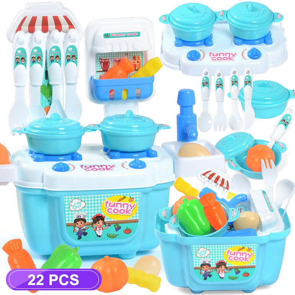 Jeu de rôle Kawaii pour enfant fille, 1 ensemble, Mini ustensiles de cuisine, ustensiles de table, maison de cuisine, jouet, nouveauté, mignon: Blue
