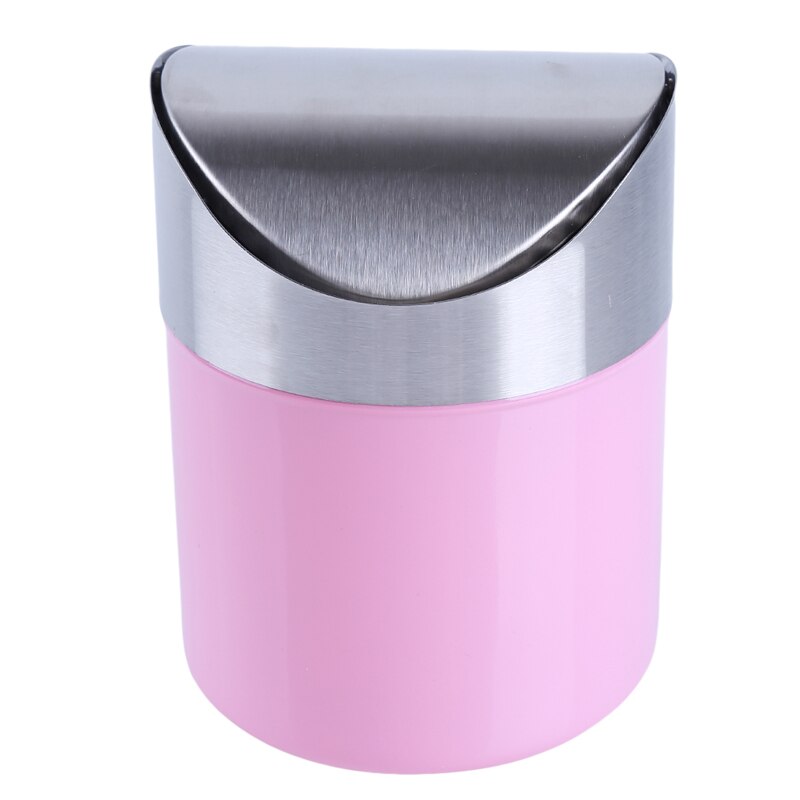 4 Colors Stainless Steel Mini Car Rubbish Bin Detachable Rolling Cover Dust Trash Bin Desktop Trash Bin Home Office Trash Can