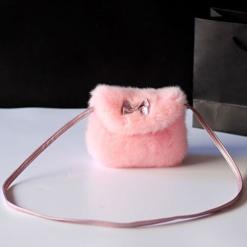 Children Bags Kids Baby Girls Bow Mini Felt Artificial Fur Cute Sweet Birthday: Pink