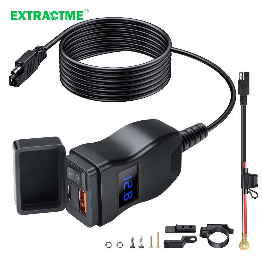 Extractme-cargador celular rápido Usb para motocicleta, conector de enchufe de puerto tipo C resistente al agua con voltímetro móvil, carga Digital