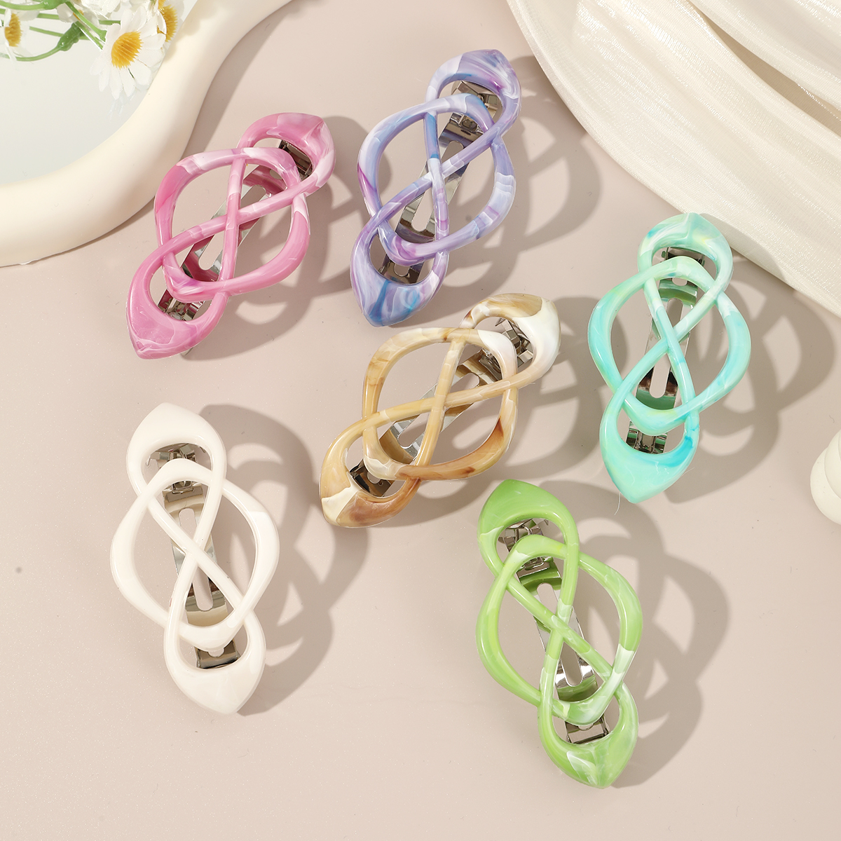 1pc Colorful Spring Hair Clip Hollow Ponytail Holder Hairgrip Barrettes Hairpin Women Girl Cute Hair Accessories