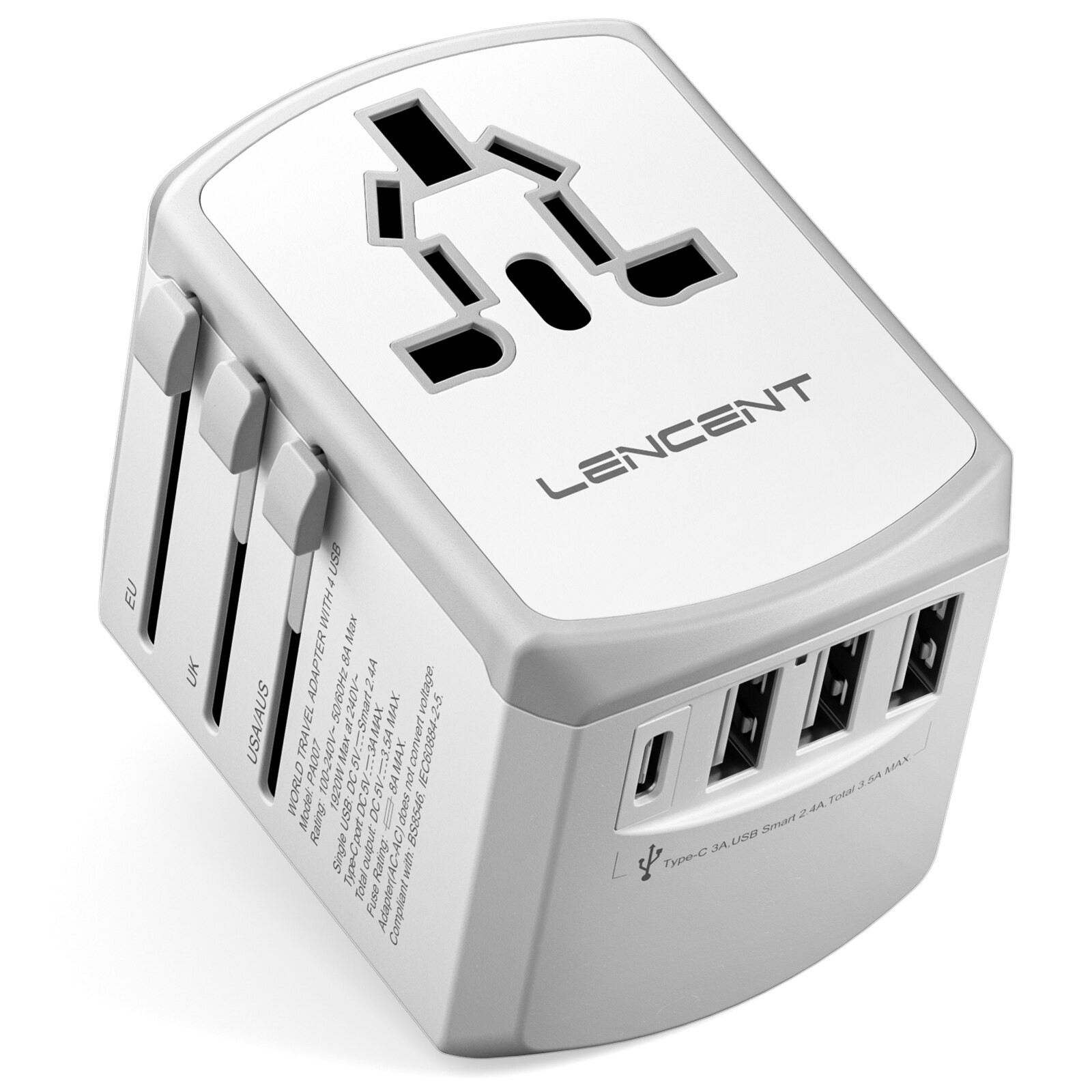 LENCENT Universal-Reiseadapter mit 3 USB-Anschlüssen und 1 Typ-C-Wandladegerät, All-in-One-Reiseladegerät für US-, EU-, UK- und AUS-Reisen: Default Title