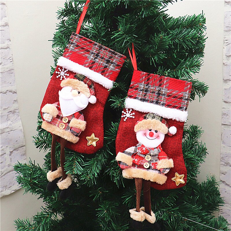 ! Kerst Kousen Sokken Met Sneeuwpop Kerstman Elk Bear Printing Xmas Candy Bag Haard Xmas Boom Decoratie Jaar