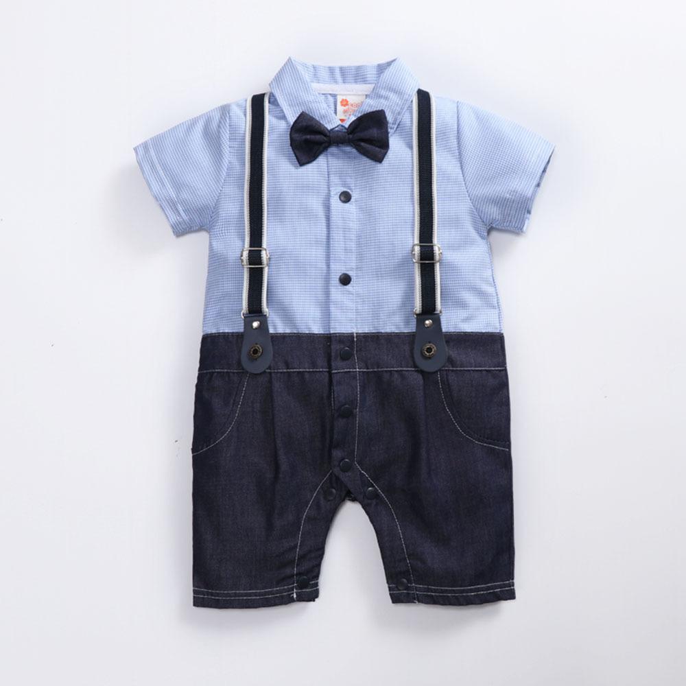 infant clothing blue and khaki Romper For Baby Baby Denim Romper Boy Baby Clothes boy kids Jumpsuit for party: blue / 24M