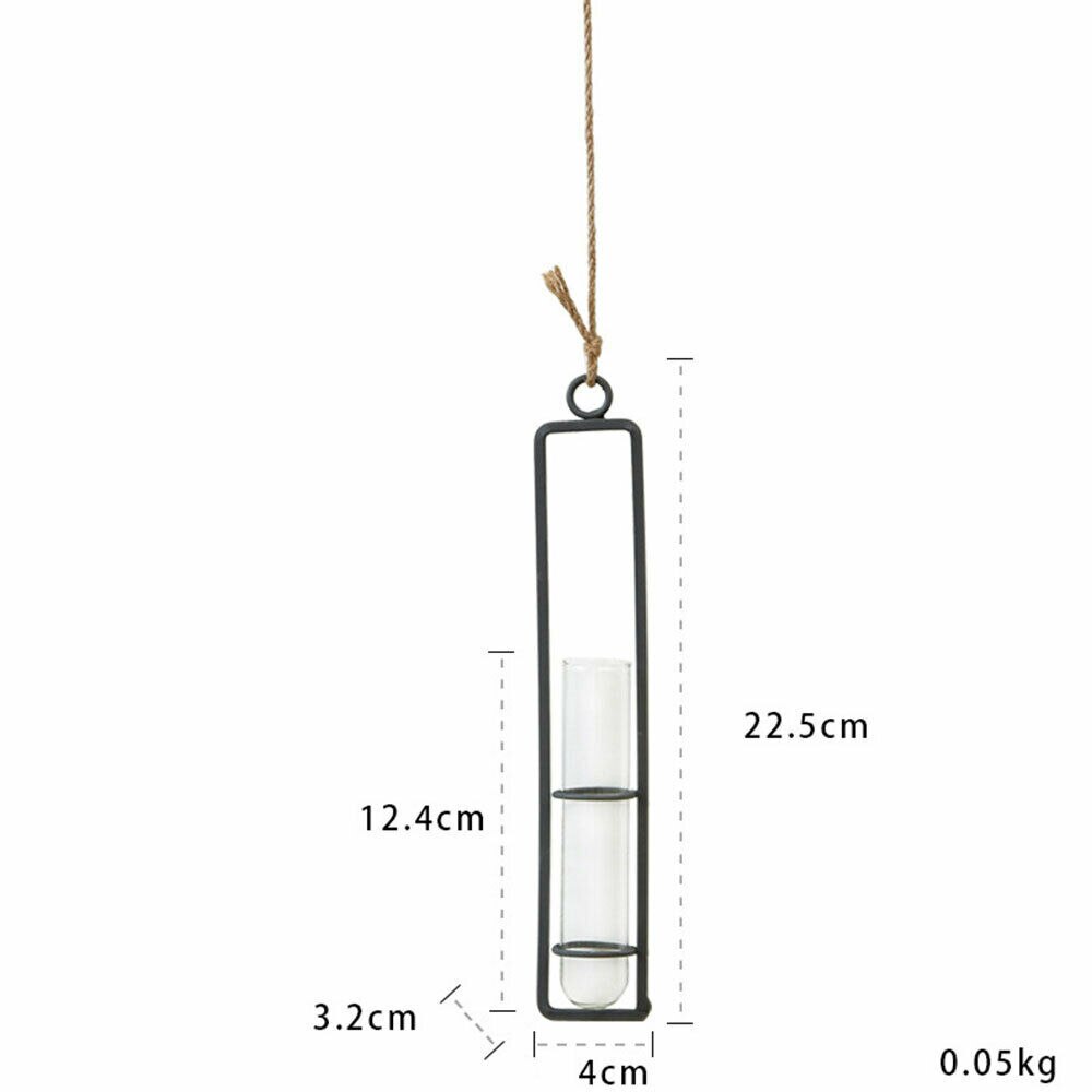 Wanddecoratie voor bloemenvaas van ijzer, transparant glas, voor hydrocultuur, diy plantenbak, hangende decoratie: S
