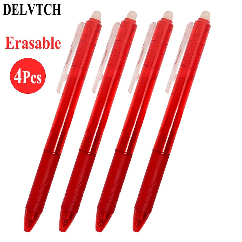 DELVTCH 4pcs/set 0.5mm Magic Erasable Pen Retractable Button Slide Press Gel Pen Red/Blue/Black/Green Ink Office School Writing