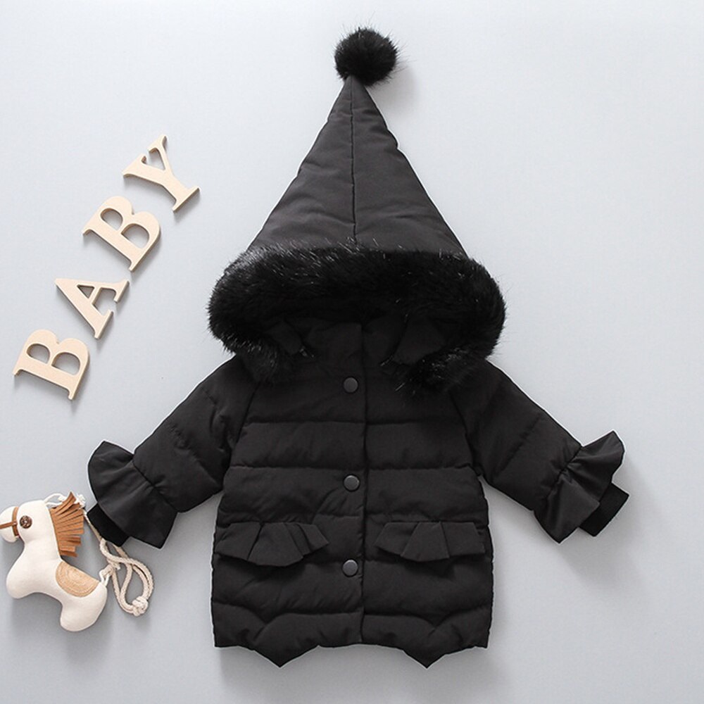 Varm vinter baby jenter prinsesse jakke varm tykk pels hette parkas låve spedbarn antrekk uttrekk casaco kåpe  s11173: Svart / 12m