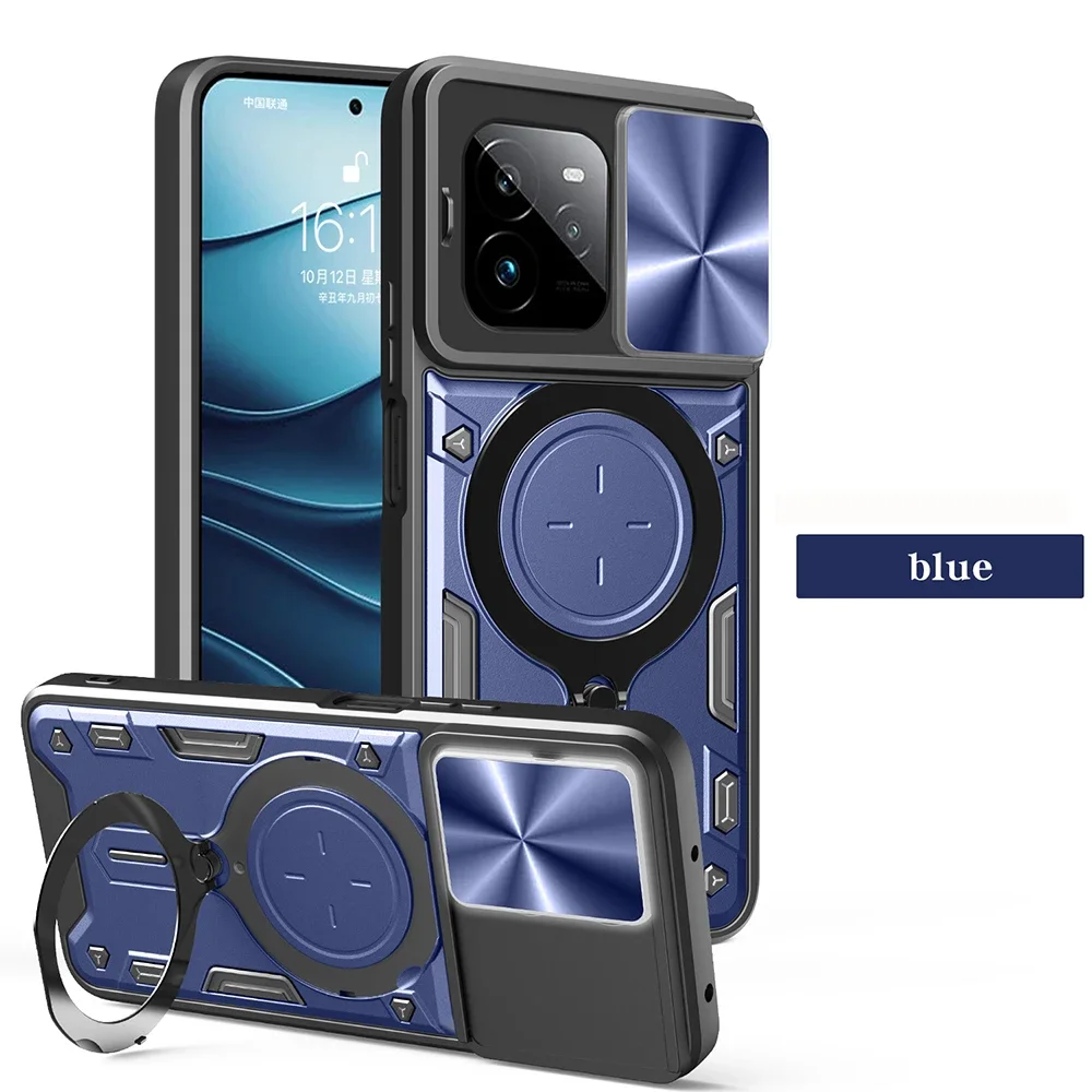 Funda con soporte para cámara deslizante para Realme GT 7 Pro, Funda protectora con soporte magnético para Realme GT7 Pro, Capa de teléfono a prueba de golpes: Azul