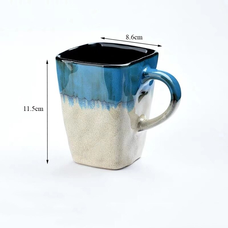 Flow Glaze Square Coffee Mug With Spoon and Lid Retro Tea Cup Simple Household Matte Color Ceramic Milk Water Cup