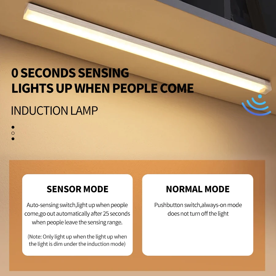 Luz LED para armario con Sensor de movimiento, luz nocturna LED recargable inalámbrica, portátil, para cocina, armario, escalera, retroiluminación