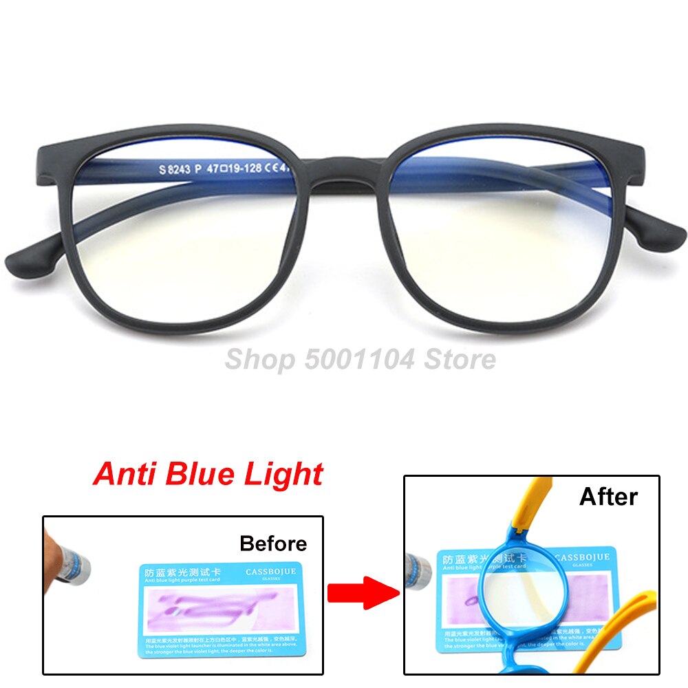 Blue Light Kids Glasses Boy Girl Optical Frame Transparent Child Glasses Anti Glare Computer Prescription Glasses UV: dark grey