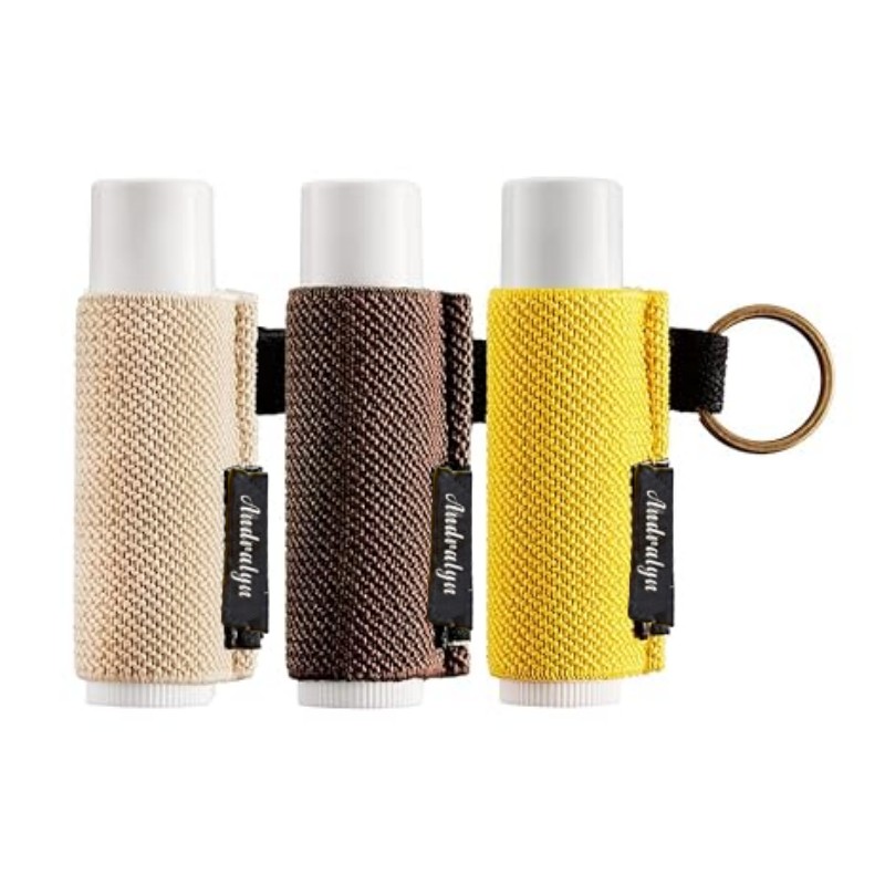 Soporte para bálsamo labial, llavero con Clip en funda para lápiz labial, funda para lápiz labial, llavero elástico de punto ajustado para bálsamo labial: Negro