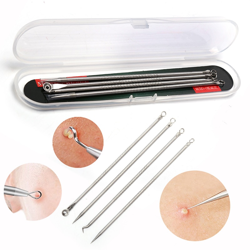 Set van 4/5 stuks mee-eter comedonen acne puistjes mee-eter verwijderaar gereedschap naalden gezicht poriën reiniger lepel voor gezichtshuidverzorging gereedschap
