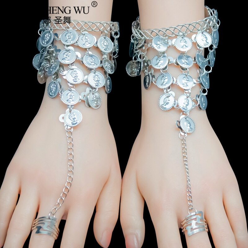 Conjunto de accesorios de danza del vientre para mujer, collar, pendientes, pulsera, juego de oro y plata, accesorio de danza del vientre, India,