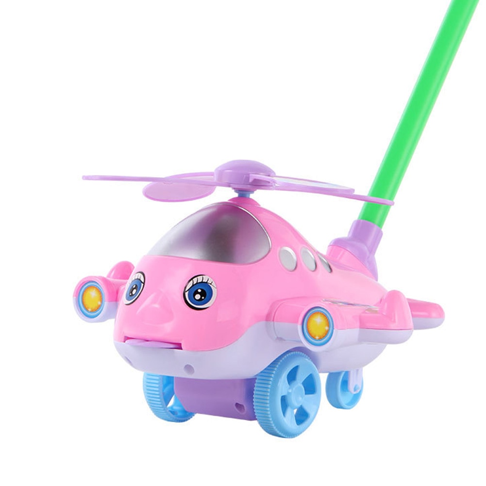 Leuke Baby Walker Speelgoed Vliegtuigen Met Bell Outdoor Sound Verstelbare Afneembare Tong Uit Hand Push Grappige Cartoon Plane Educatief