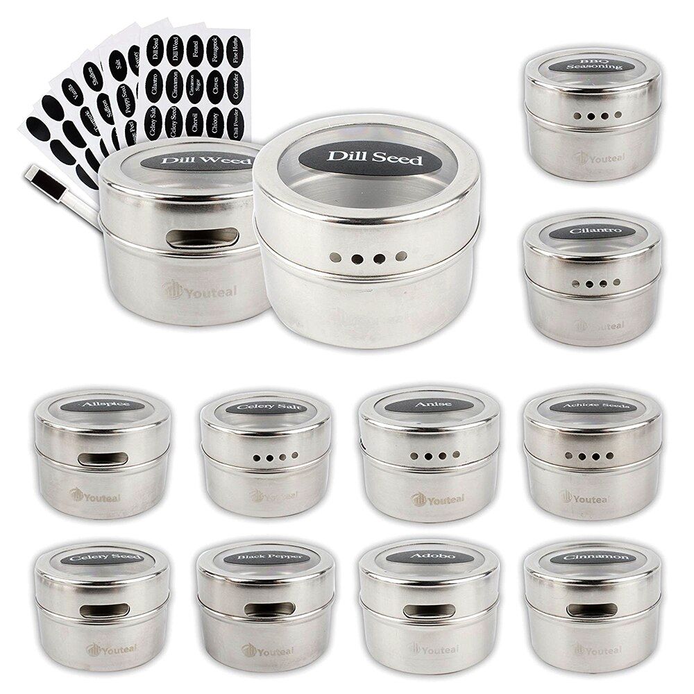 Magnetic Spice Jars Stainless Steel Spice Tins Spice Seasoning Containers With Spice Label